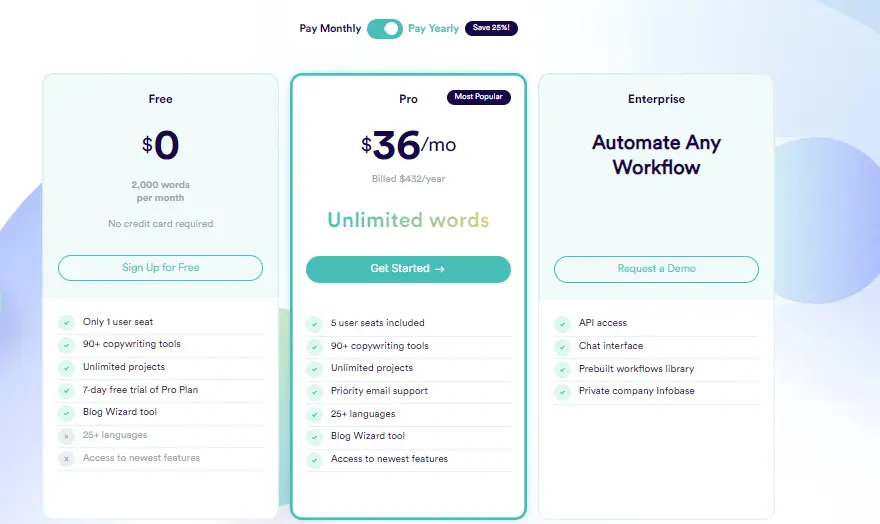 copy ai pricing