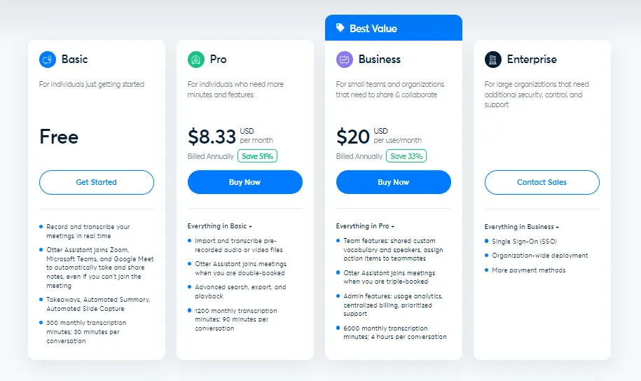 otter ai pricing