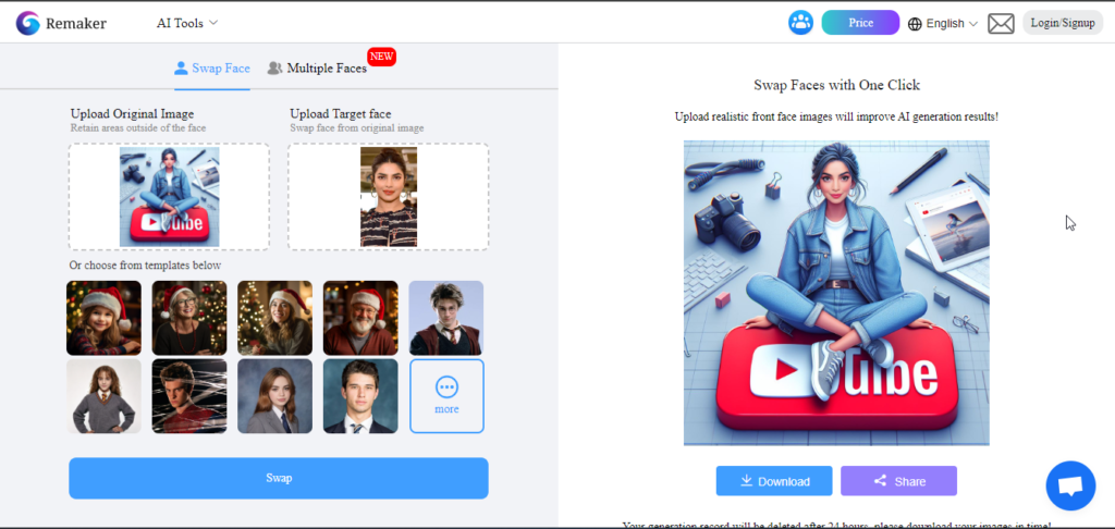 faceswap of priyanka with remaker ai