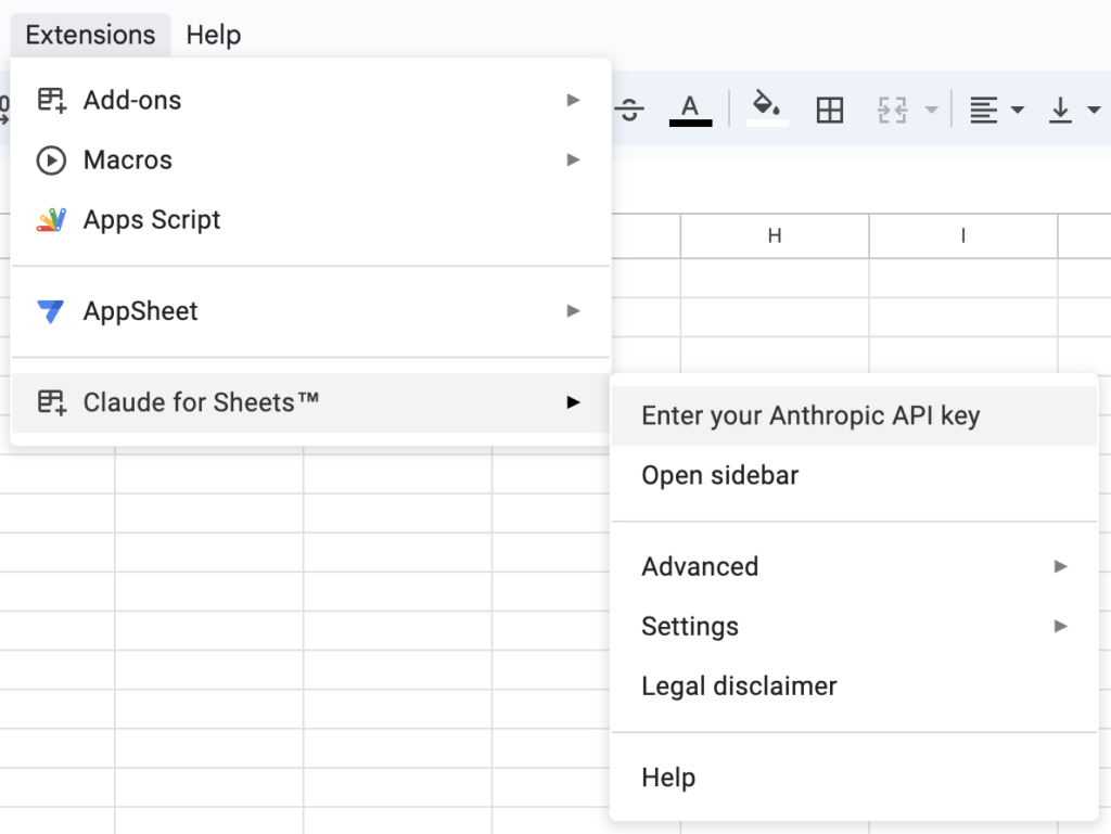 api key of claude in google sheet